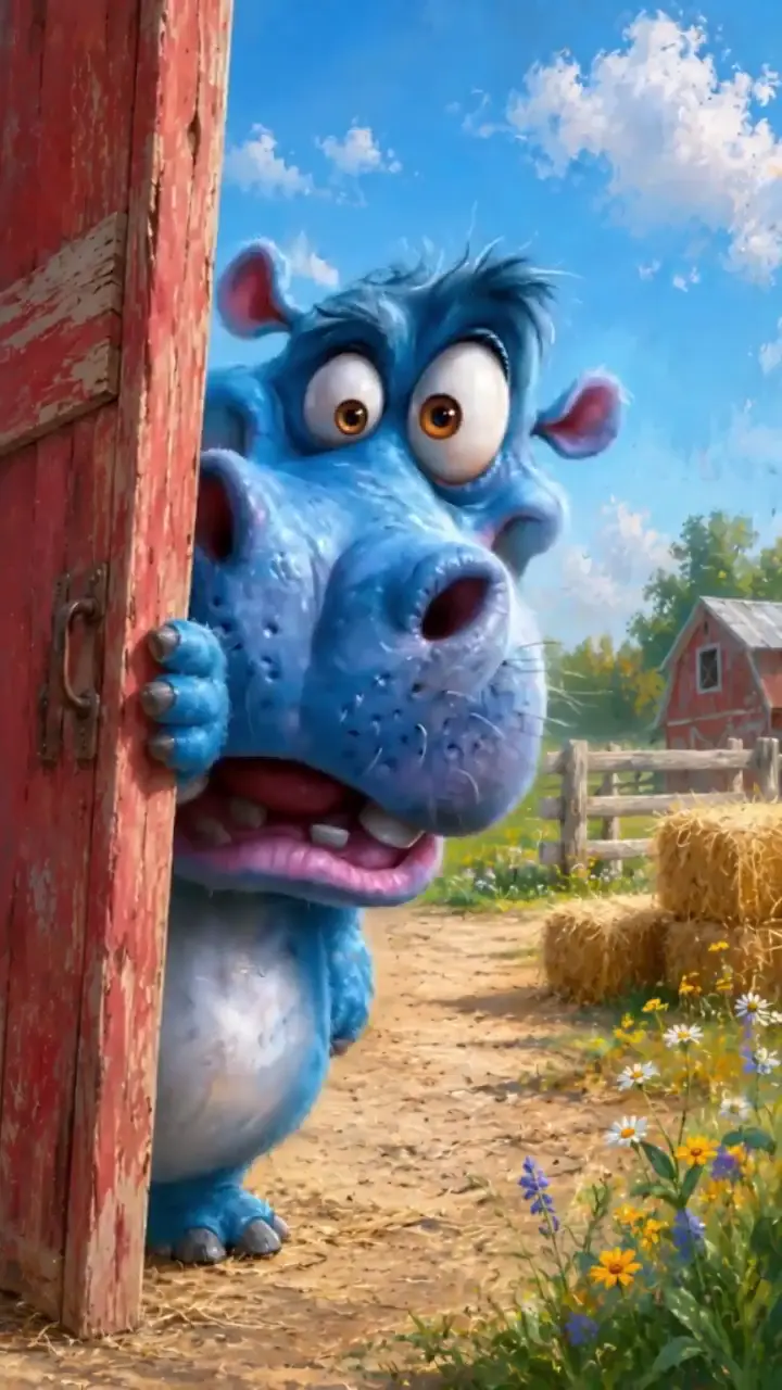 Cheeky Blue Cartoon Monster on Farm Live Wallpaper