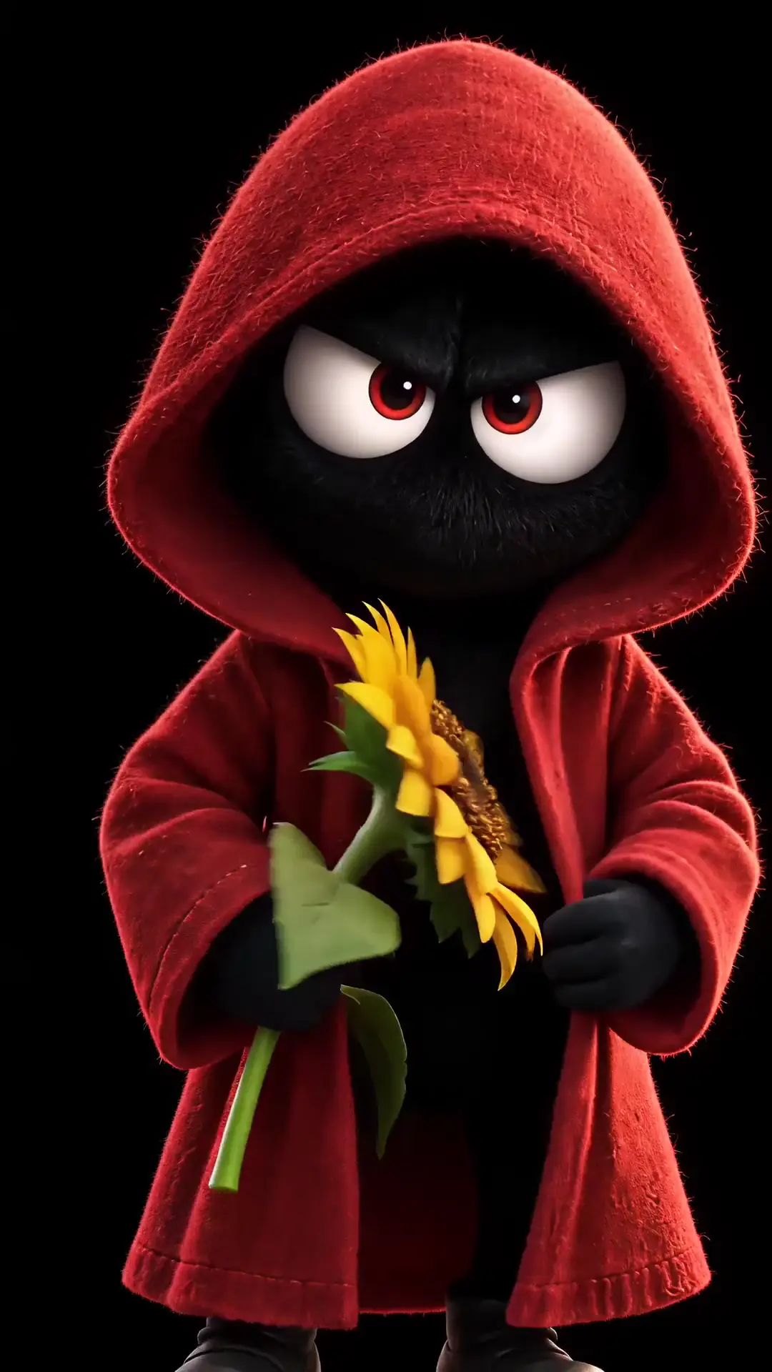Grumpy Red Hooded Creature 3D Animated Wallpaper