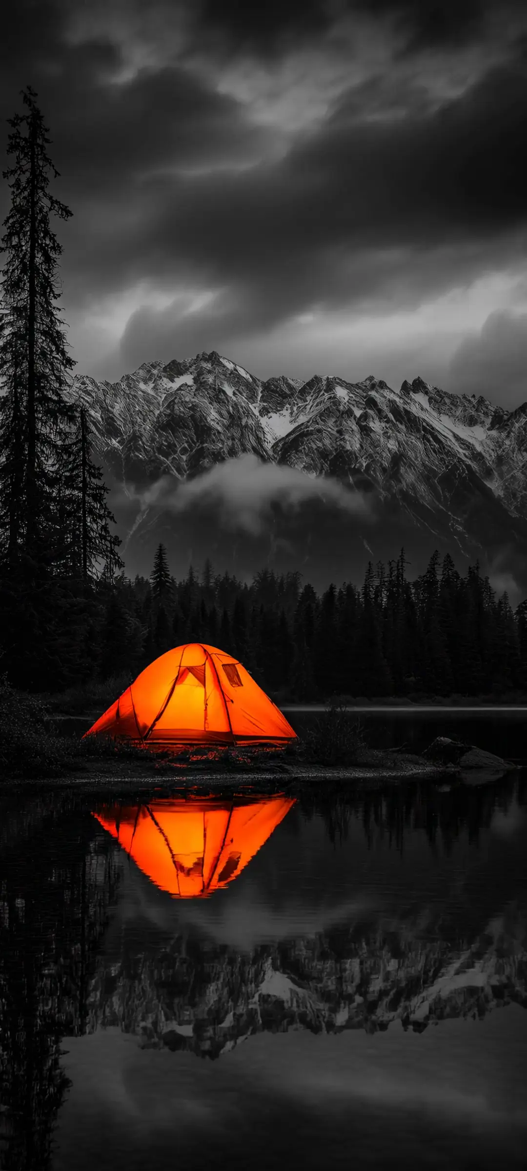 Orange Tent by Mountain Lake - 4K Nature Live Wallpaper