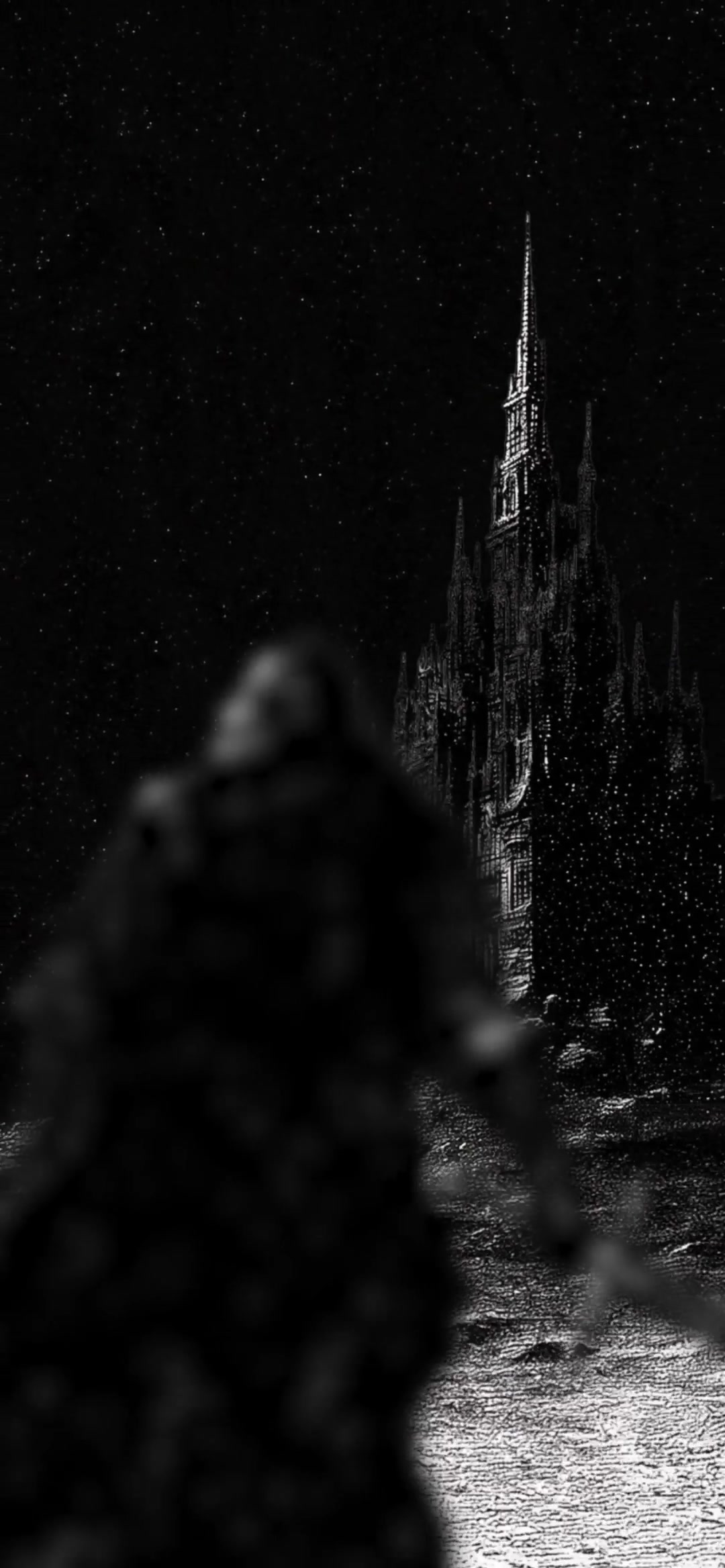 Gothic Warrior Before a Dark Castle