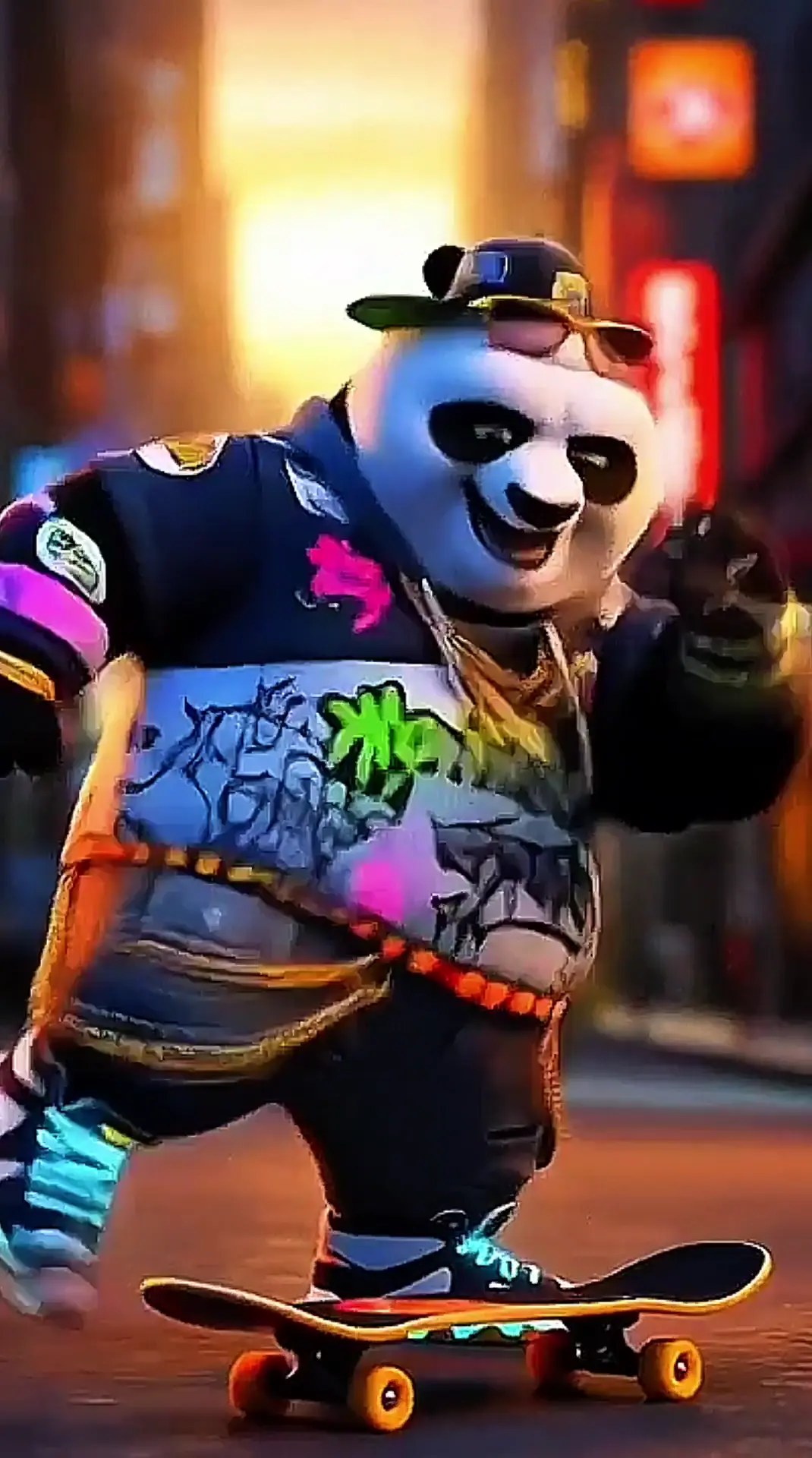 Cool Panda Skateboarder in Urban Street Art Style