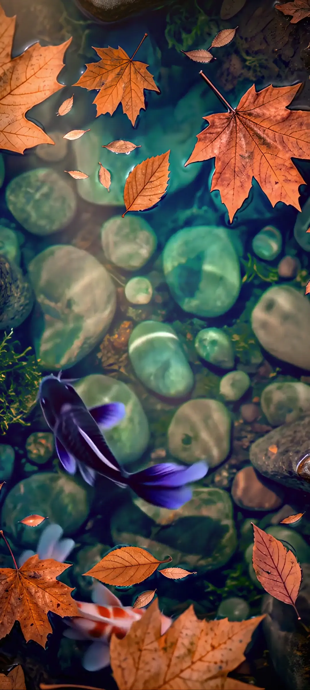 Koi Fish in Autumn Pond 4K Nature Live Wallpaper