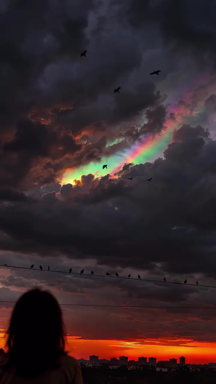4K唯美夕阳彩虹云自然壁纸