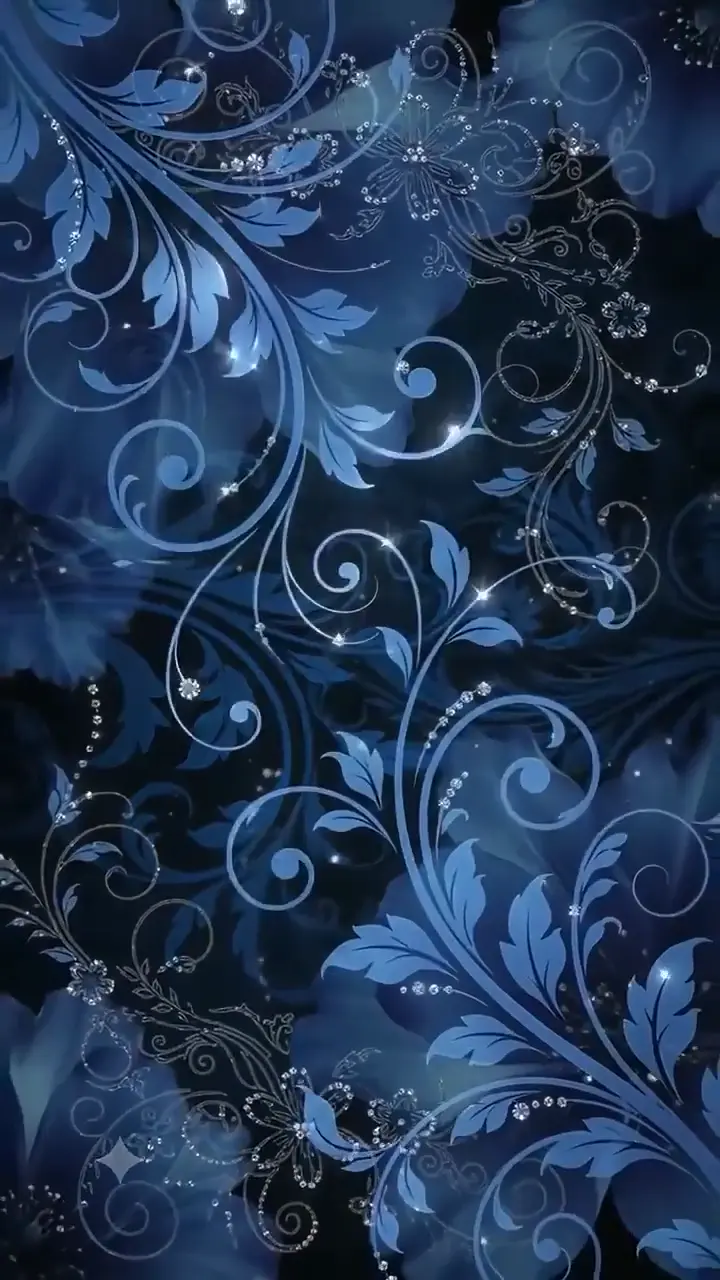 Elegant Deep Blue Floral Sparkle Live Wallpaper