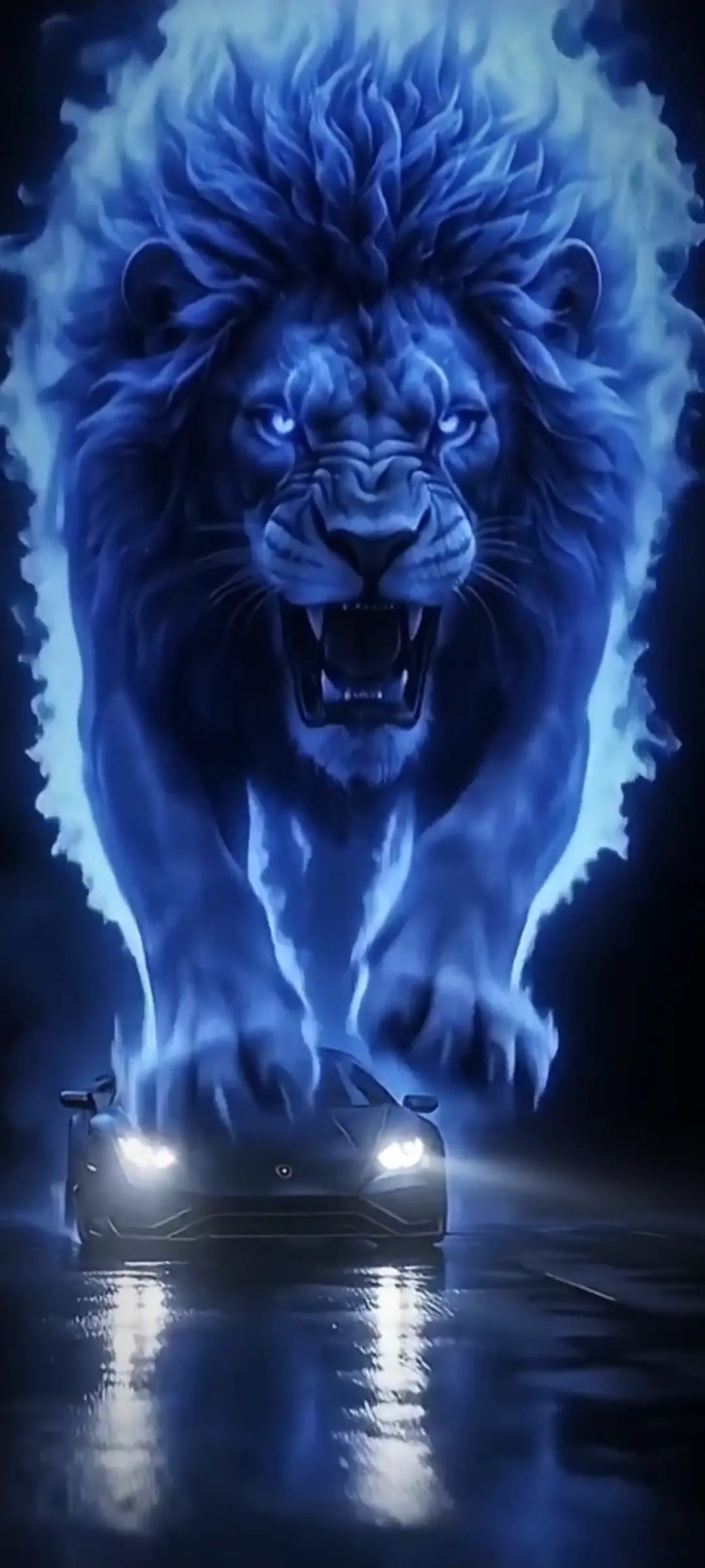 Sport Car with Blue Lion Aura 4K Live Wallpaper