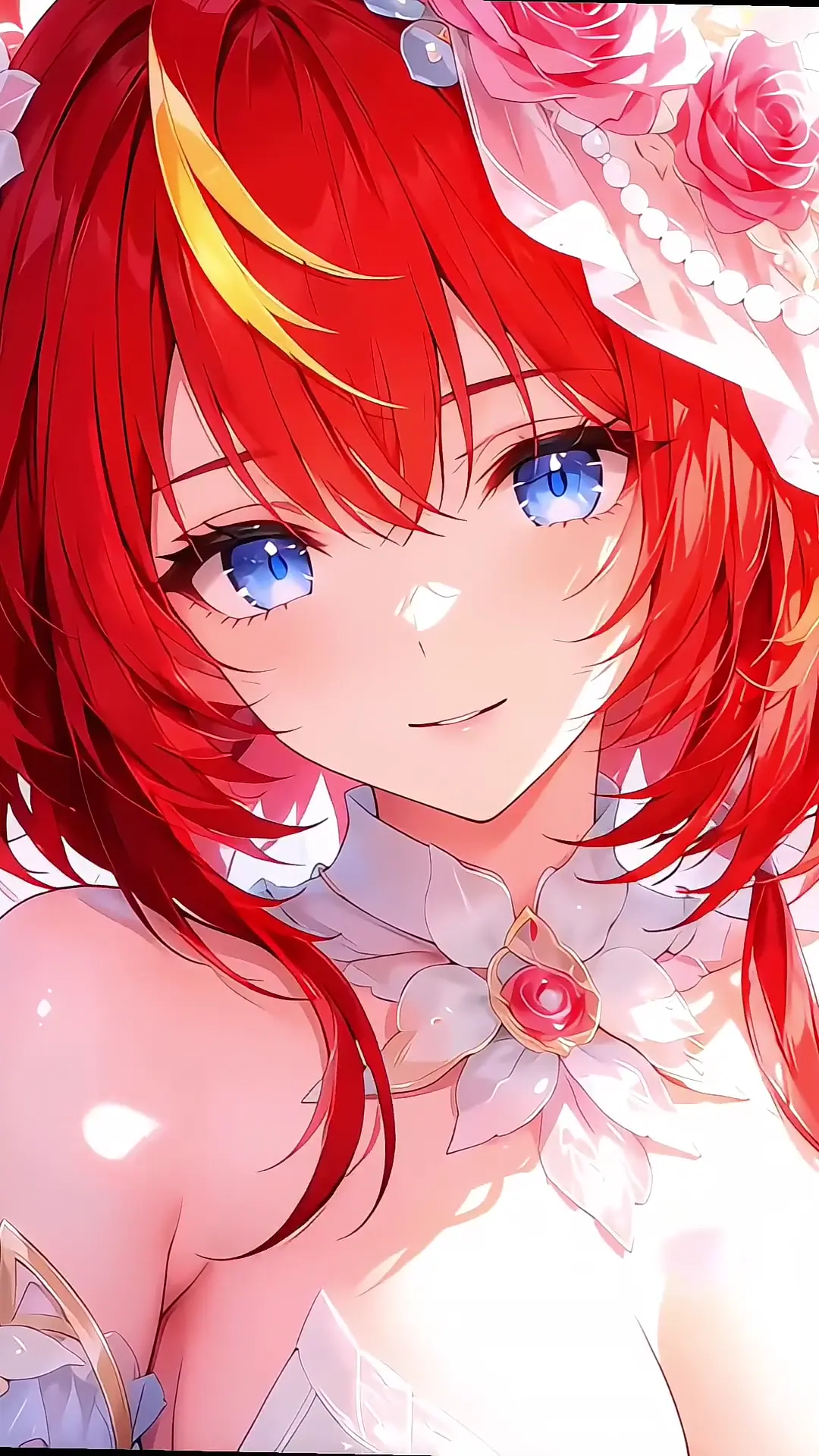 Beautiful Red-Haired Anime Girl with Blue Eyes Wallpaper