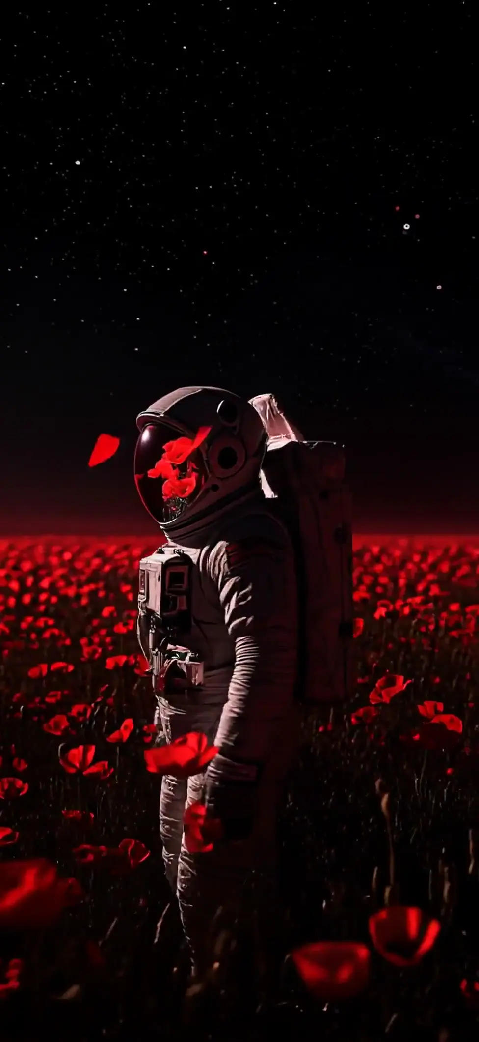Surreal Astronaut in Red Poppy Field 4K Space Wallpaper