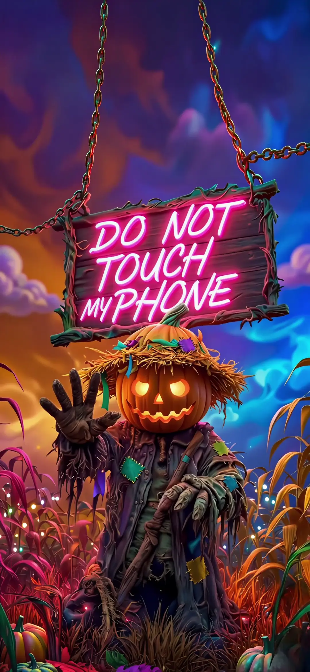 Halloween Pumpkin Scarecrow Neon Live Wallpaper