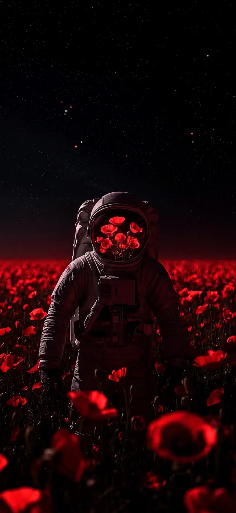 Astronaut in Red Poppy Field Surreal Space Wallpaper
