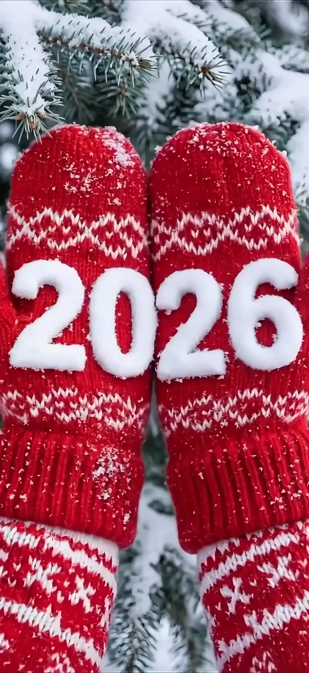 Snowy Red Mittens Christmas Wallpaper 2026