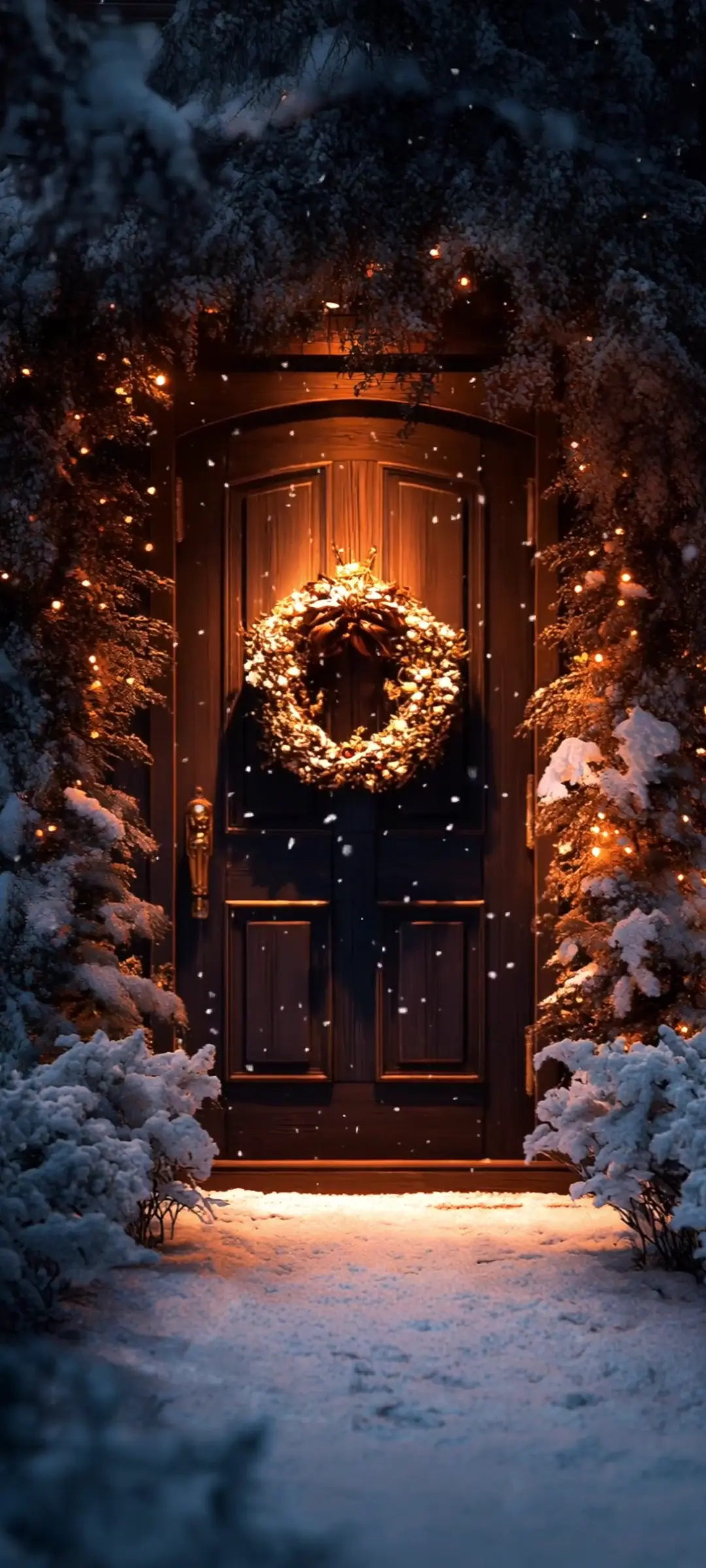 Christmas Wreath Door with Snowfall in 4K