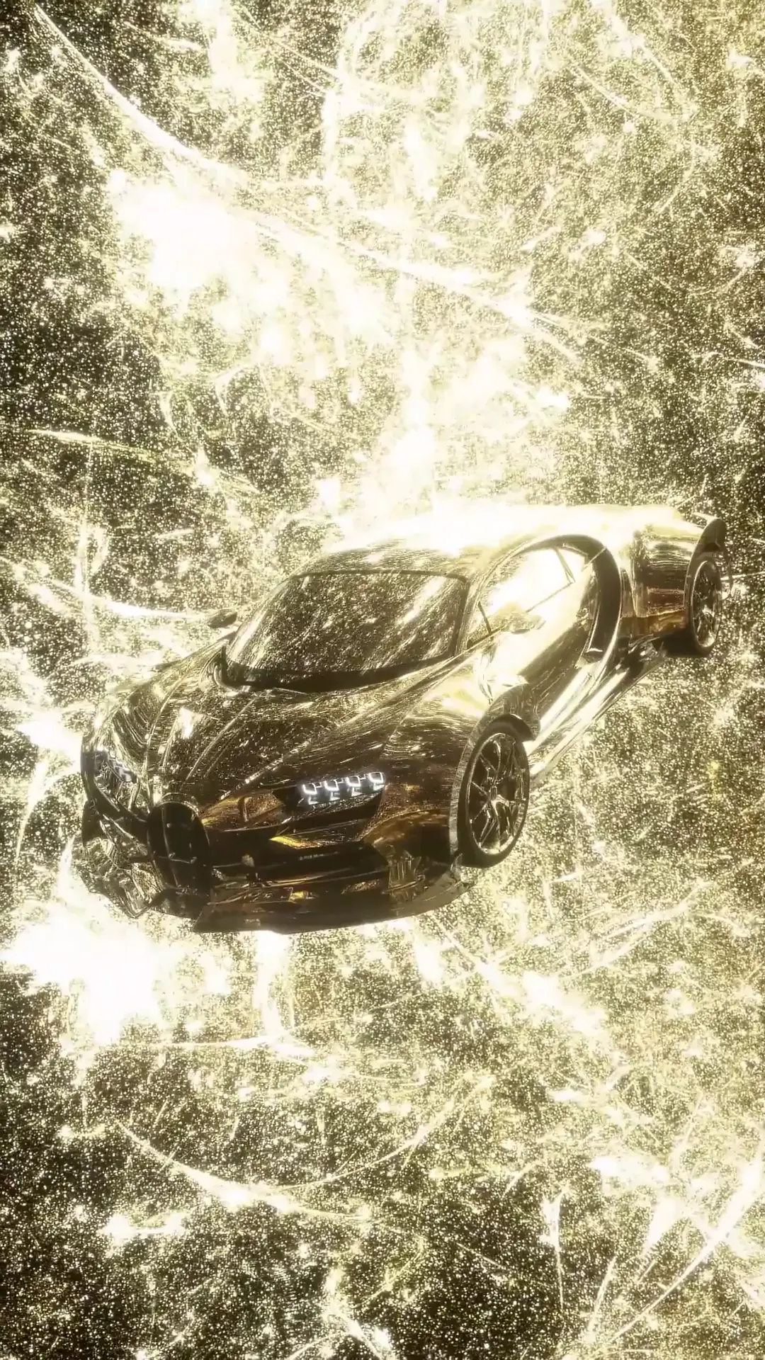 Gold Bugatti Chiron Supercar in Cosmic Space Wallpaper