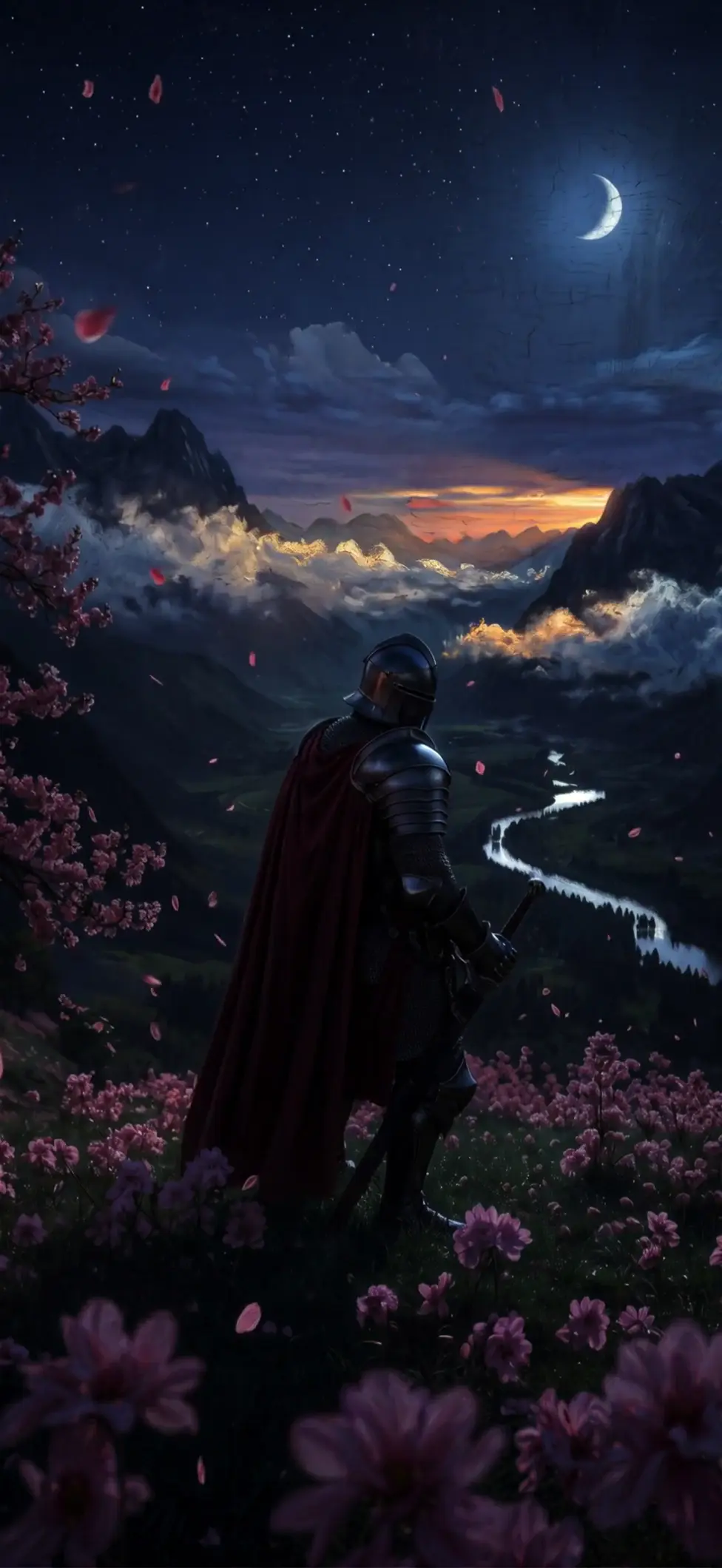 Valiant Knight at Sunrise Fantasy Landscape Wallpaper