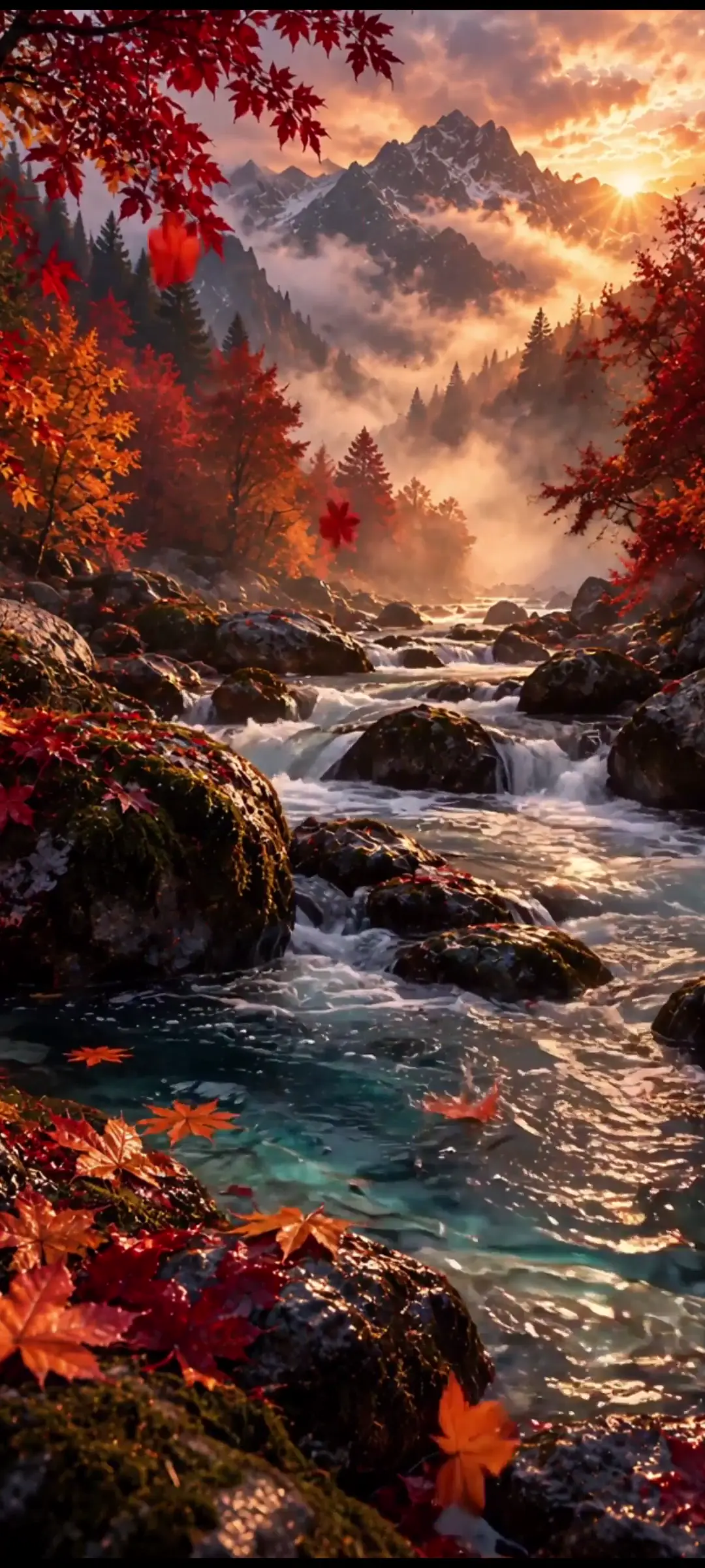 Autumn River and Mountain Landscape in 4K Wallpaper