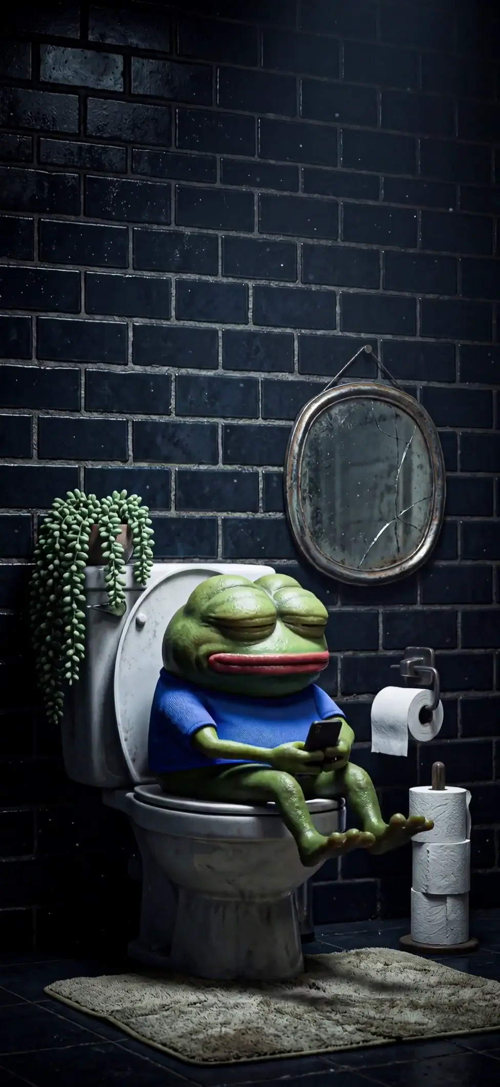 3D Pepe the Frog Meme in Bathroom 4K Live Wallpaper