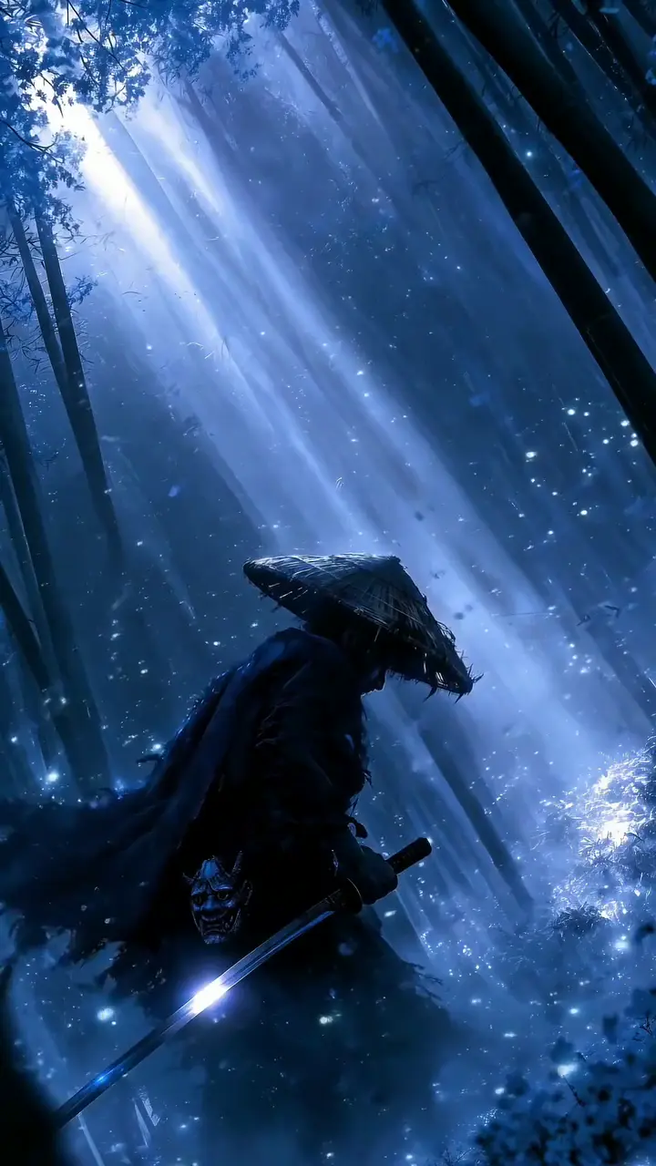 Ronin Samurai in Mystical Forest 4K Fantasy Wallpaper