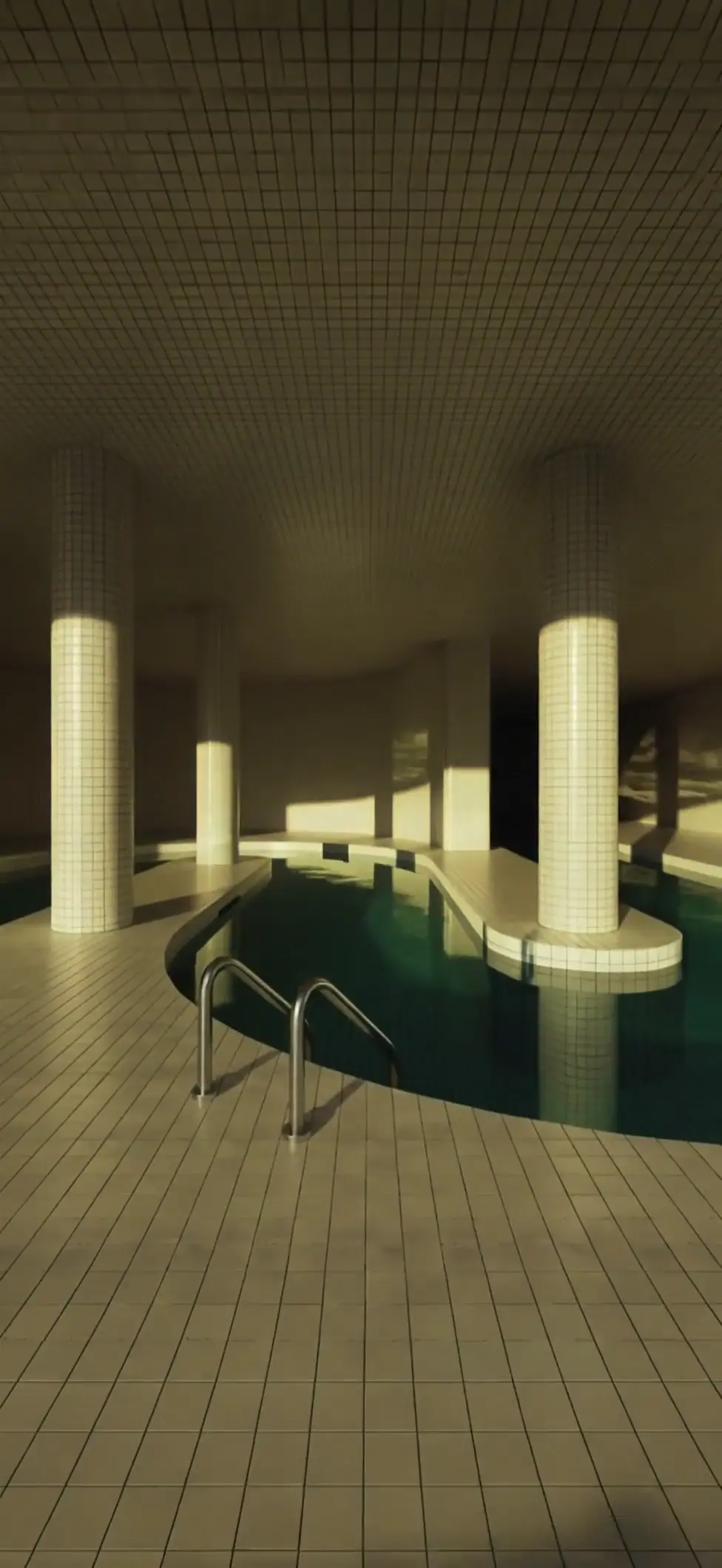 Liminal Space Indoor Pool Surreal 4K Wallpaper