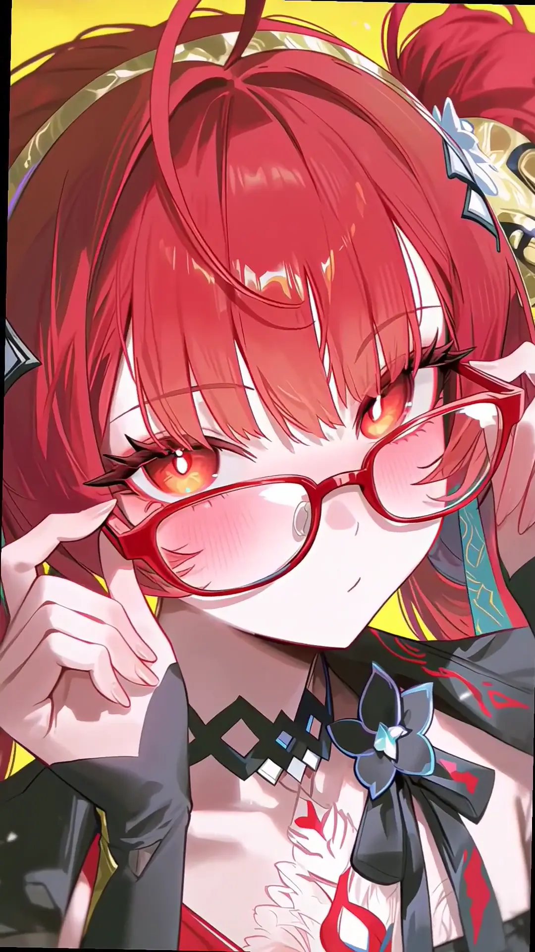 Anime Girl with Red Hair and Glasses 4K Aesthetic Wallpaper