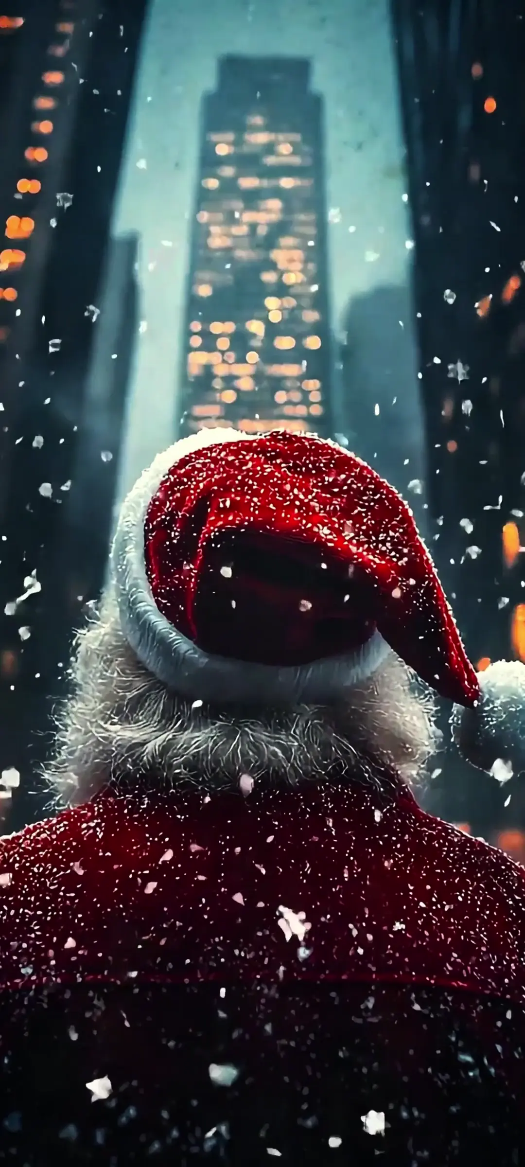 Santa Claus in Snowy New York Cityscape