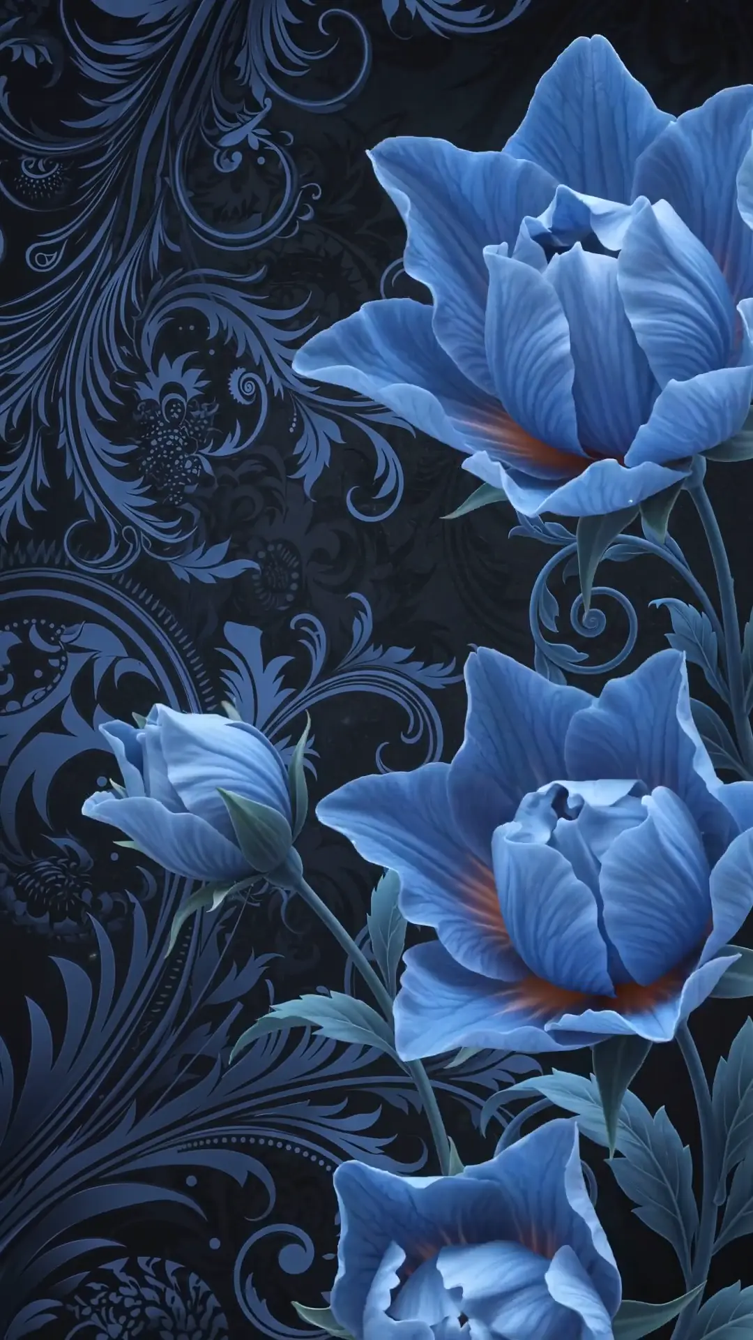 Mystic Blue Vector Flowers Flourish Wallpaper