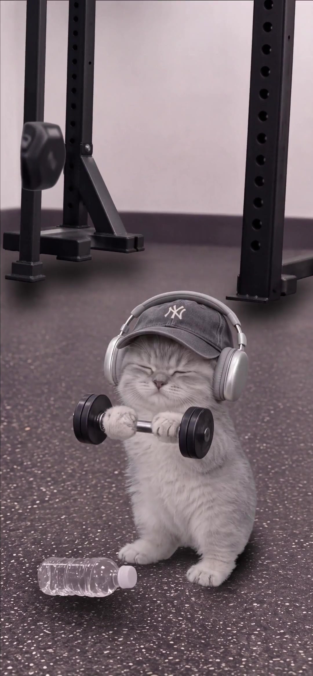 Cute Kitten Lifts Weights at the Gym