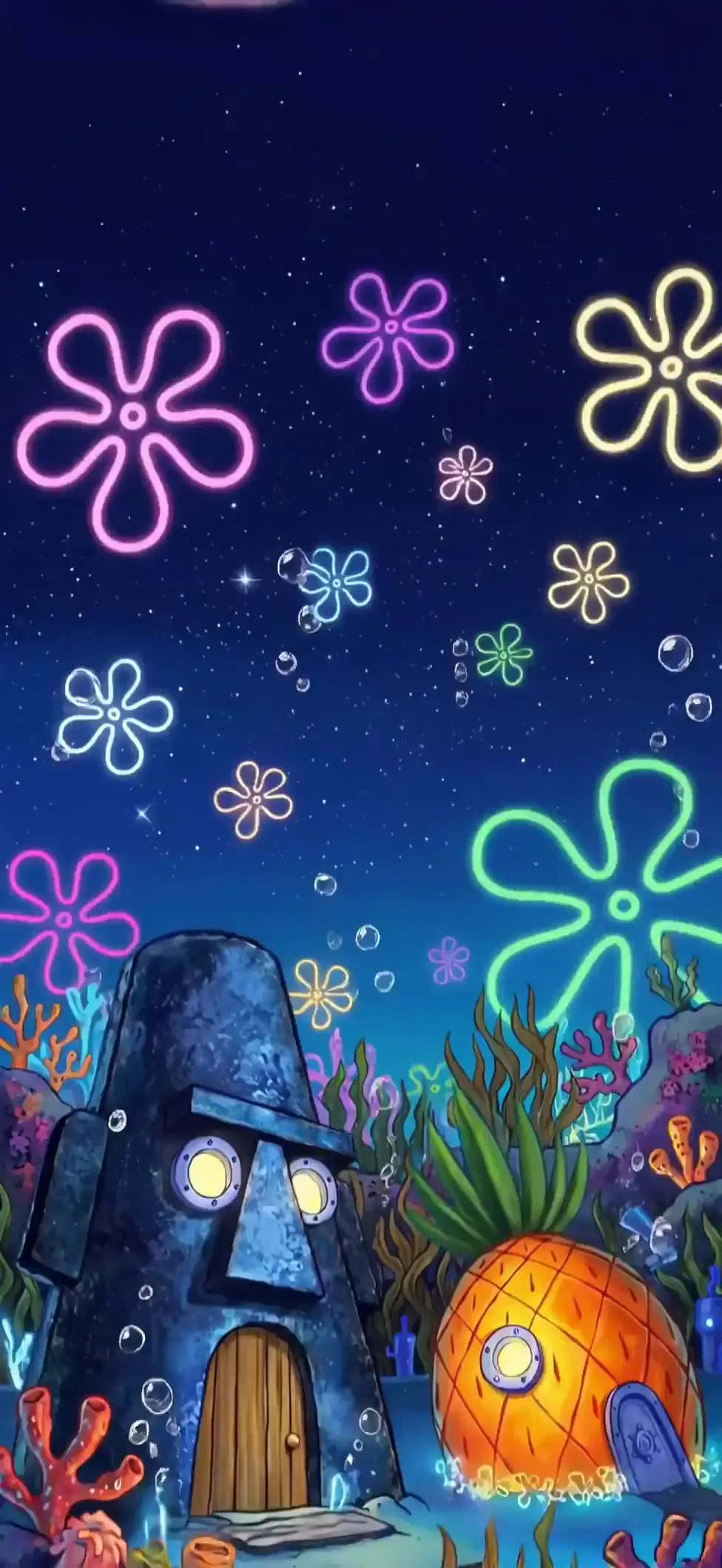 Spongebob Neon Bikini Bottom Homes 4K Live Wallpaper