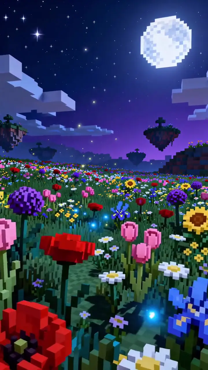 Minecraft Moonlit Flower Field Live Wallpaper in 4K