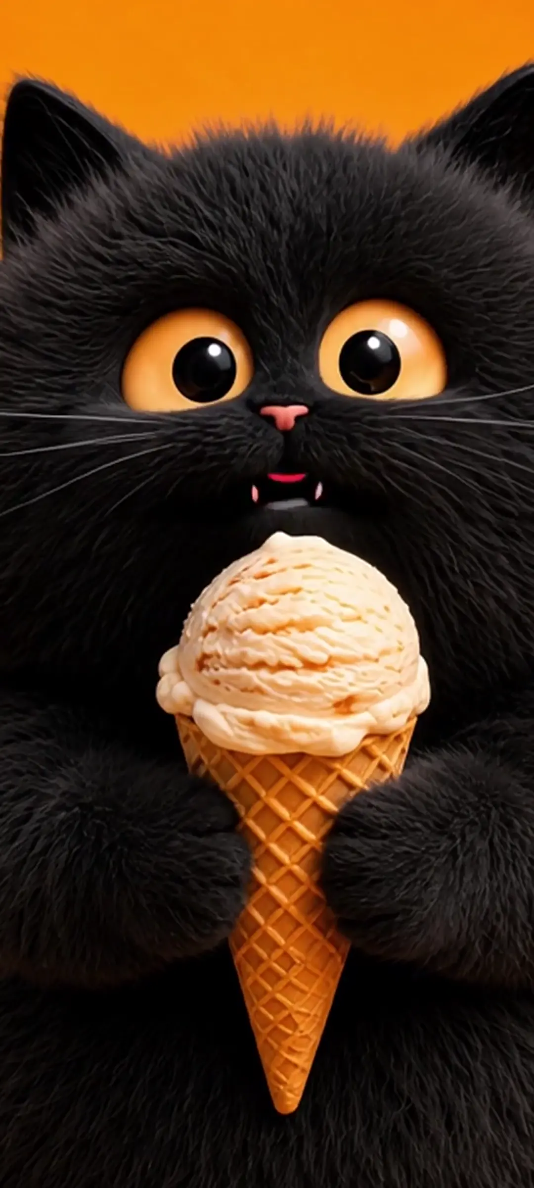 Adorable Fluffy Black Cat Holding Ice Cream Cone Wallpaper