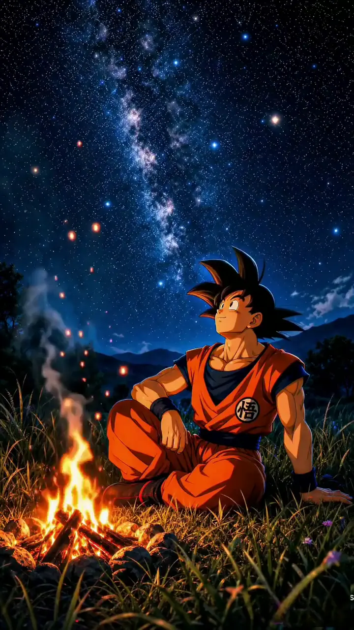 Goku Campfire Milky Way Anime 4K Live Wallpaper