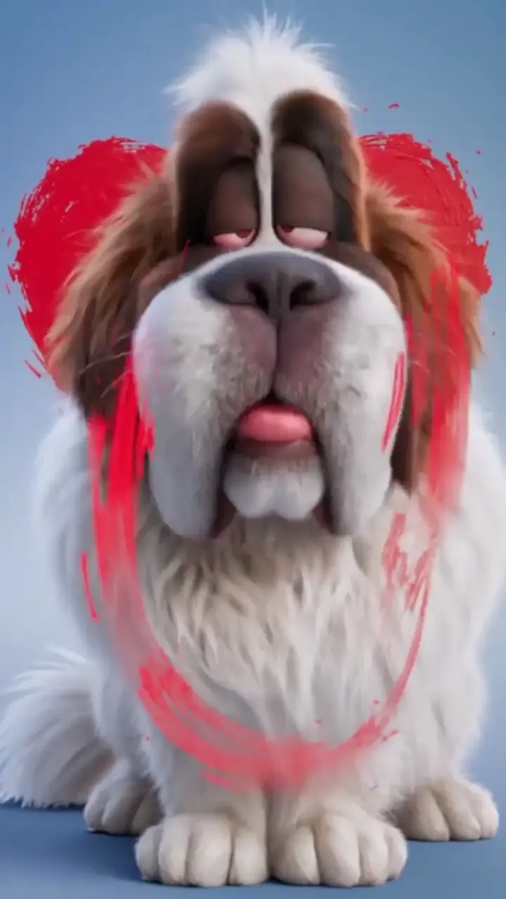 Cute Animated St. Bernard Dog Heart Wallpaper in 4K