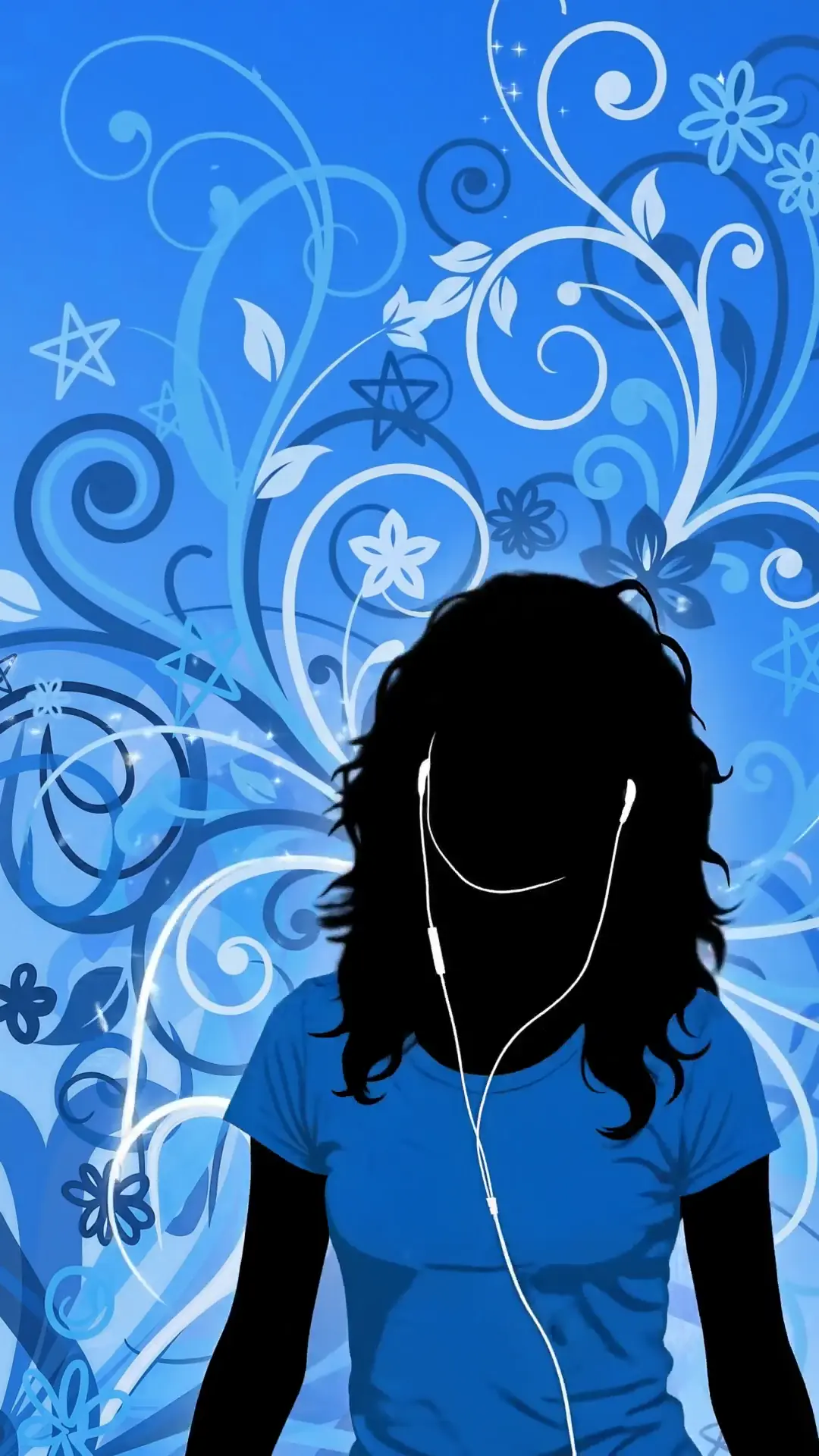 Vector Silhouette Woman with Blue Flourish Background