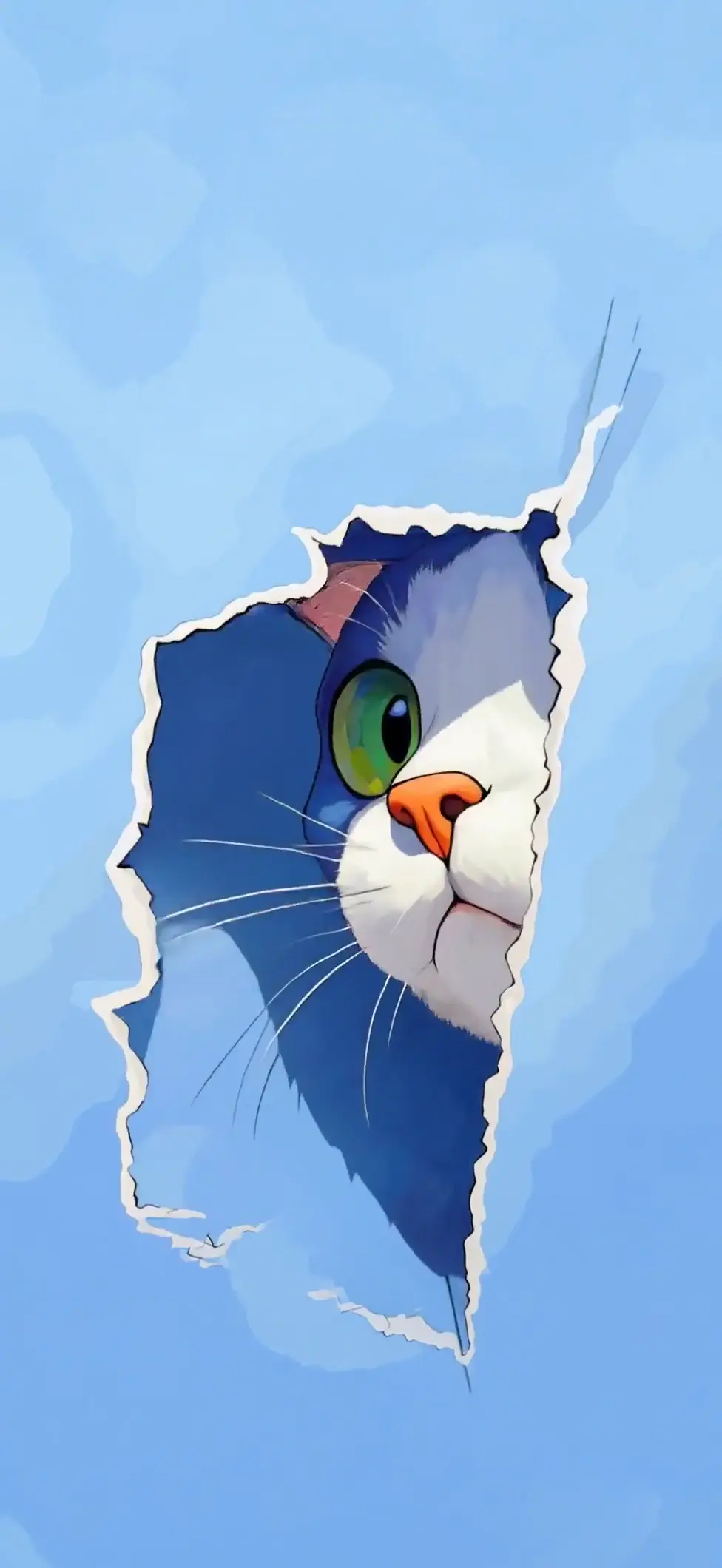 Cute Cartoon Cat Peeking Live Wallpaper with Green Eyes