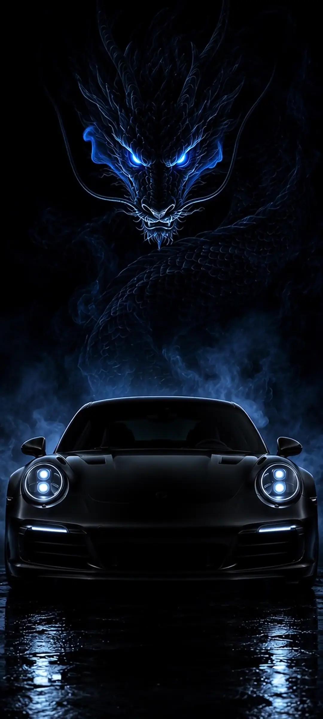 Electric Blue Dragon Porsche 911 Fantasy Live Wallpaper