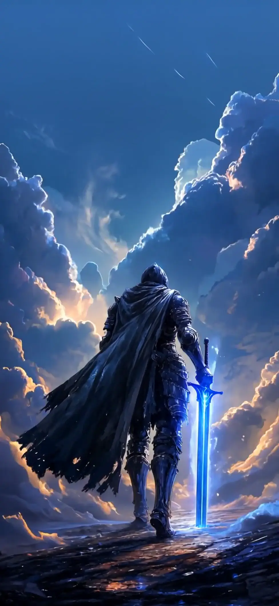 Epic Armored Knight with Glowing Sword Fantasy Wallpaper