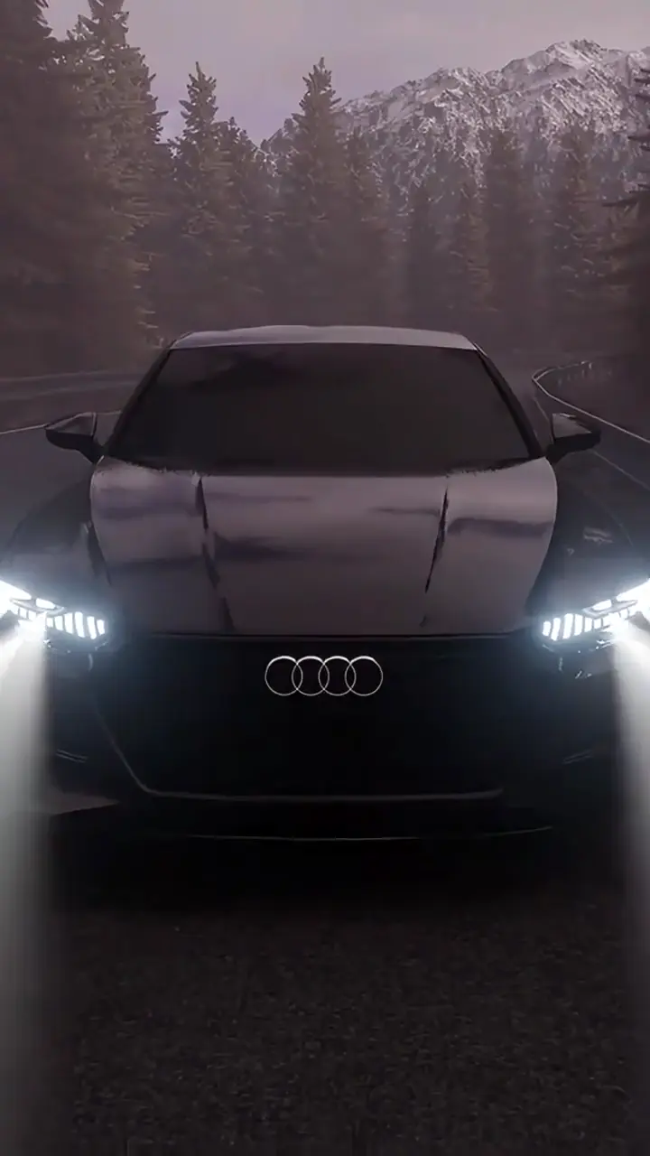 Audi Headlights in Foggy Mountain Road 4K Wallpaper